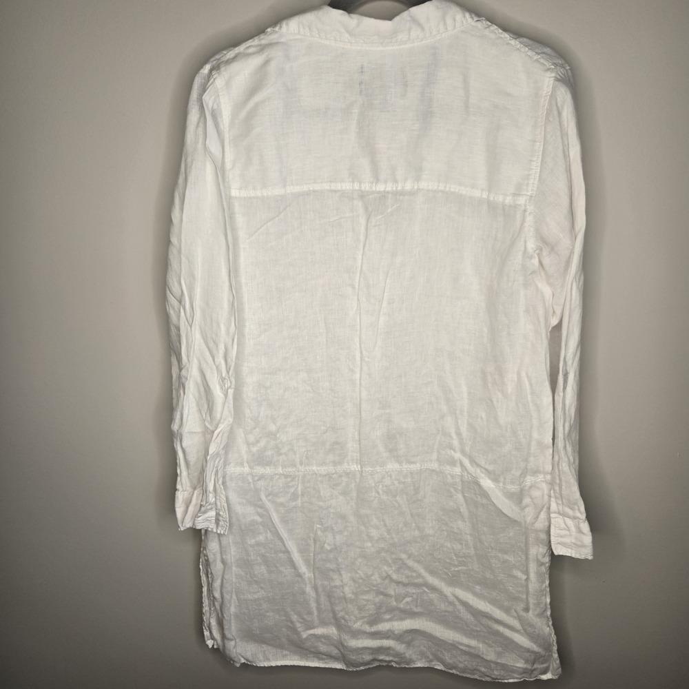 Tahari Womens Lagenlook Size L 100% White Linen Shirt Tunic Top Roll Tab Sleeve - Picture 5 of 7